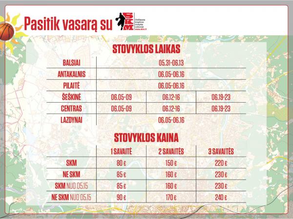 SKM dienines stovyklos kainos